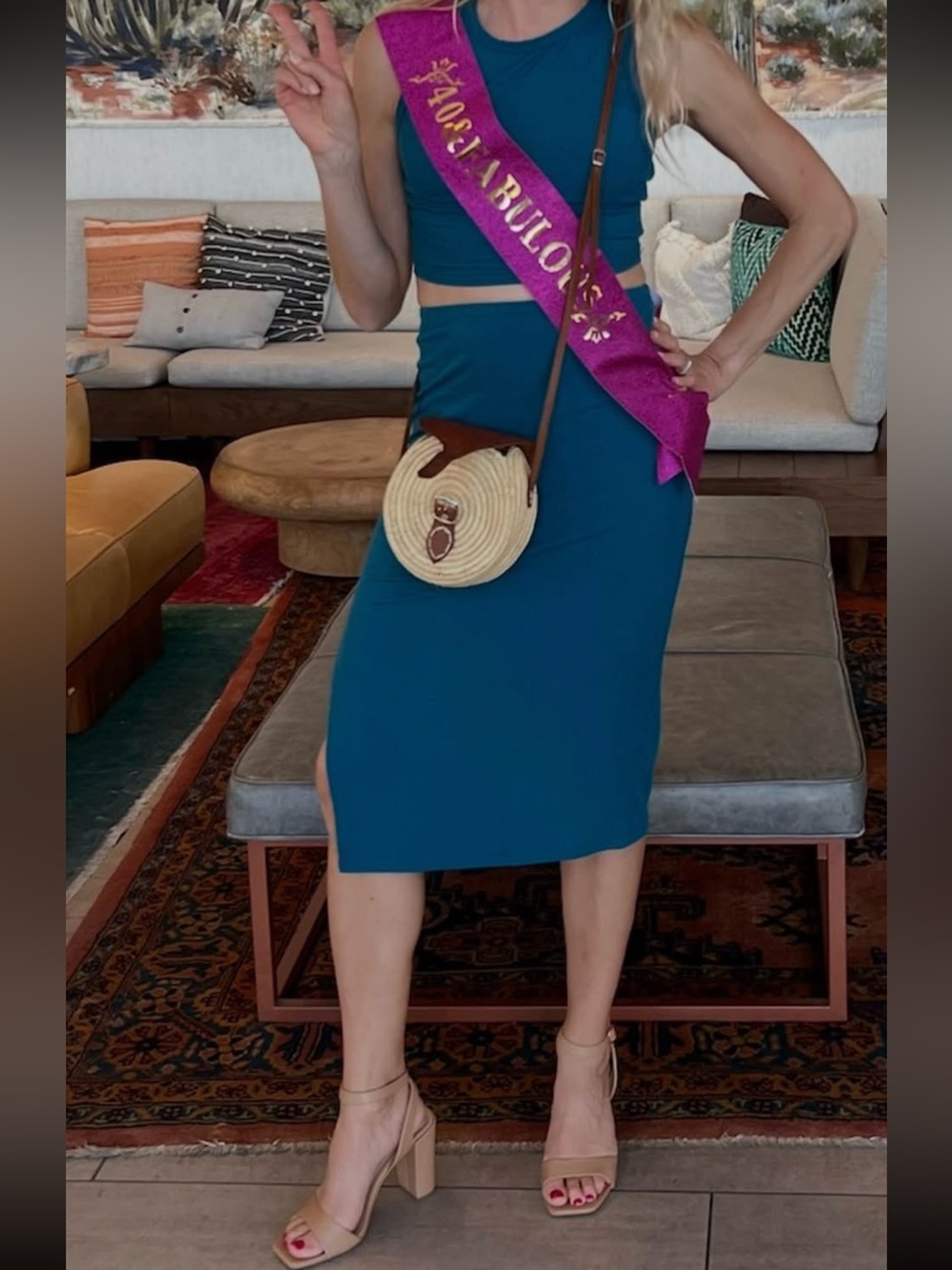 Sleeveless Teal Midi Dress with High Neck